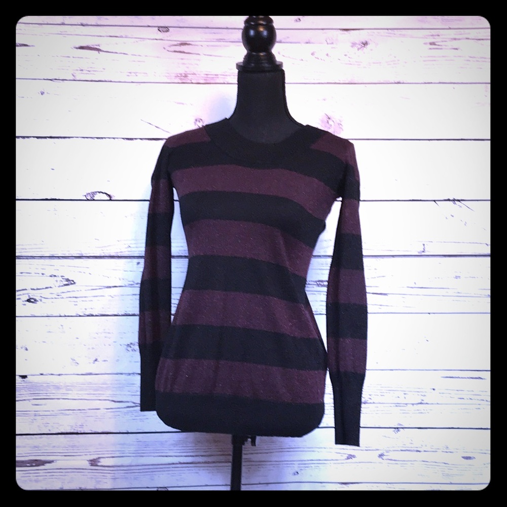 H&M Plumb and Black Striped Sweater Small